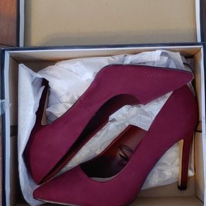 Burgundy faux suede pumps